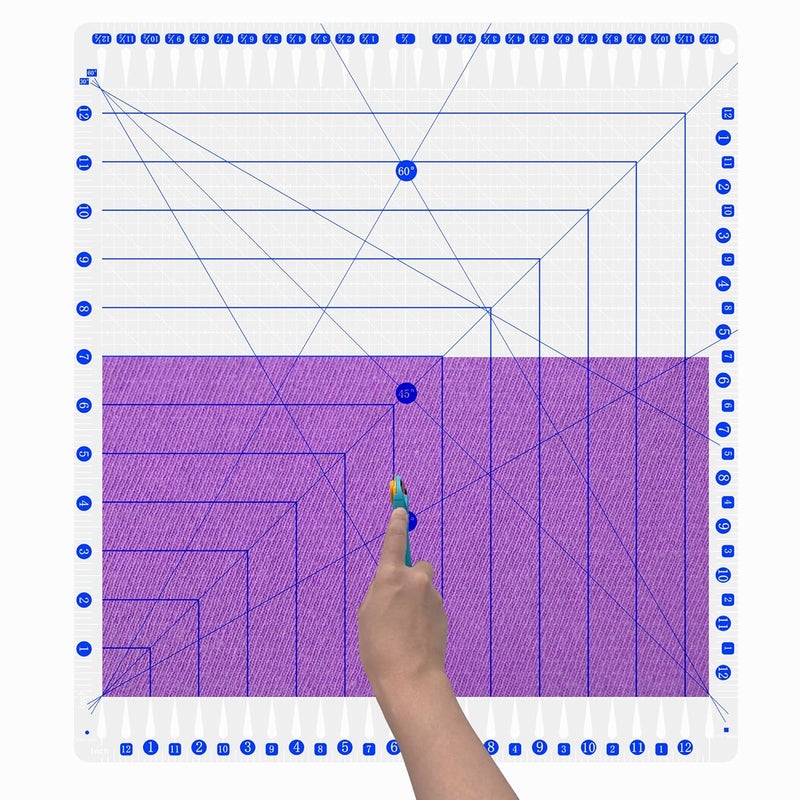 CANCLEAR Quilting Ruler, 12.5" x 12.5" Slotted Acrylic Ruler for Quilting and Sewing, Precise Fabric Cutting with 24pcs Non-Slip Silicone Grips, Blue & White - Image 4